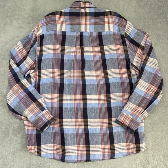 Tommy Bahama Shirt Mens Large Blue Linen Island Modern Fit Plaid Button Down - Picture 5 of 9
